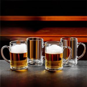 Thickened Glass Beer Mug Set of 6 with Handle Home Use Simple Modern Style Heat Resistant Water Cup Transparent Color