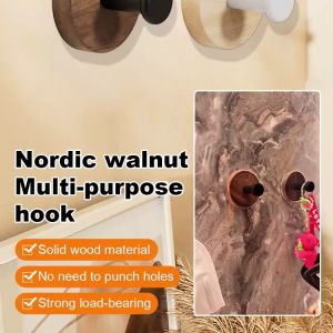Scandinavian Walnut Closet Door Multifunctional Hooks Clothes Hat Hangers HoleFree Clothes Hooks