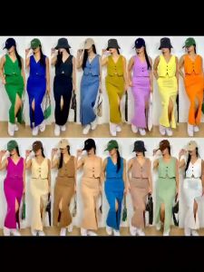 Ivy Plain Color Vest & Maxi Skirt Set: A Classy Elegance Choice