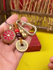 已开光 招财钥匙扣 【超灵】纯铜买彩打牌豪运连连招运进财钥花钱山鬼五帝钱葫芦转转 Fortune Key Chain Twelve Zodiac Brass Real Mountain Ghost Spend Money Around Key Chain Cinnabar Gourd Pendant Peace Amulet Gift
