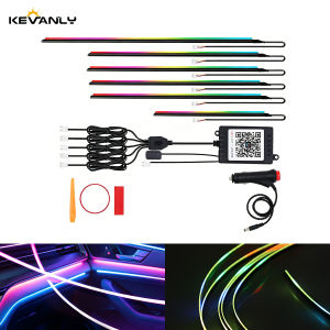 KEVANLY | 5/6/9/10in1 LED RGB Car Interior Ambient Strip Lights Fiber Optic Atmosphere Neon Lighting Kit APP Control Auto Decorative Lamps