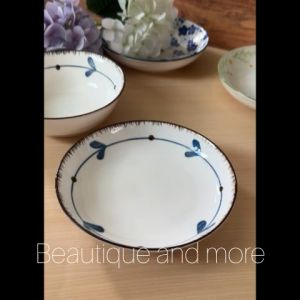 BNM จานชามเซรามิค จานคู่ชาม ลายเส้นรูปหัวใจ เคลือบอย่างดี ทนทาน เข้าไมโครเวฟได้