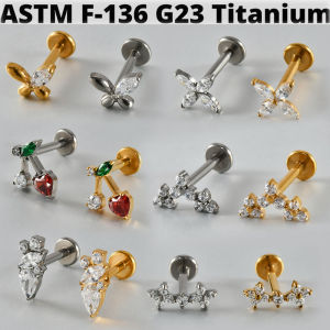 1PC Cz Cherry G23 Pure Titanium Lip Studs Internal Thread  Flower Ear Helix Tragus Cartilage Earrings Body Piercing Jewelry 16G