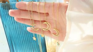 KAHASIL JEWELRY Kalung Titanium Wanita Anti Karat dan Luntur Tali Rantai Motif Bulan Bintang KH022