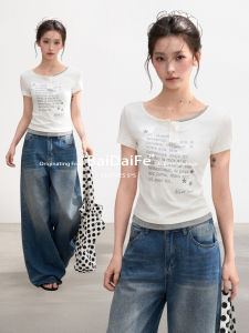 BAIDAIFEI | Floral Print Close-Fitting Crop Top T-Shirt