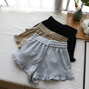 Quần Short Thể Thao Mùa Hè Cho Nữ Phong Cách Ngọt Ngào Cay Nồng Có Viền Gỗ Quần Ống Rộng Thẳng Có Dây Rút Eo Đàn Hồi