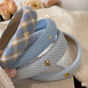 Spring New Sponge Headband for Women Elegant Gold Label Blue Wide Brimmed Hair Band Fashion Girl Face Wash Hair Hoop