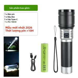 Đèn Pin LED Siêu Sáng Xiviio Có Thể Sạc Lại Bằng USB Có Thể Phóng To Làm Bằng Hợp Kim Nhôm Chống Nước Dùng Cho Cắm Trại Ngoài Trời Đi Bộ Đường Dài Đèn Cầm Tay Có Thể Điều Chỉnh Độ Nét.