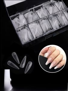 Ultra-Thin Seamless Half-Full Cover Matte Square Long Waterdrop Nail Tips Wearable False Nails No Carving Required Beauty Tools