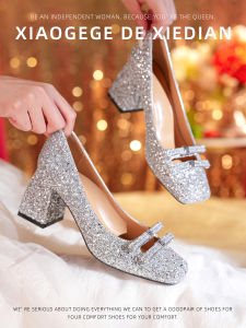 Princess Style Crystal Wedding Shoes Womens Show Heel Shoes Two-Way Wear Hollow out French Style High Heels Fashionable Glitter Leather
