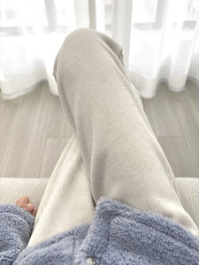 New 2025 Womens Lambskin Fleece Lined Wide Leg Pants Autumn Winter Slimming Drapey Casual Comfortable Soft Woolen Trousers