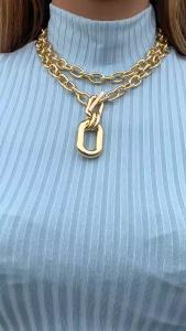 Ingemark | Ingemark Punk Hip-Hop Gold Color CCB Square Pendant Chokers Necklaces Women Vintage OT Buckle Chunky Neck Chain Couple Jewelry