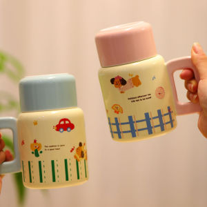 Large Capacity Ceramic Dog QQ Cup Cute Macaron Color Mugs Women High Aesthetic Value Souvenir Gift Couple Cup Gift Box Set