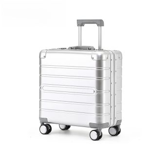 18-Inch Aluminum Magnesium Alloy Carry-On Suitcase for Travel Business Metal Luggage Universal Wheel Lock Password Lock