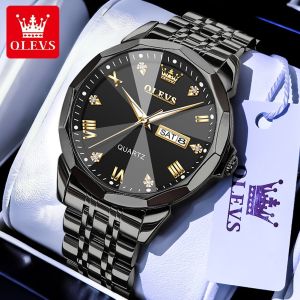 OLEVS Jam Tangan Pria Dewasa 2025 Anti Air Original Asli Mewah Kasual Baja Tahan Karat Tahan Gempa Kalender Bercahaya Jam tangan Kuarsa With Free Box