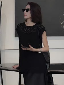 Hollow out Fringe Thin Knitted Short Sleeve Womens Summer Design round Neck Outer Covering Vest Top Simple Style Loose Fit