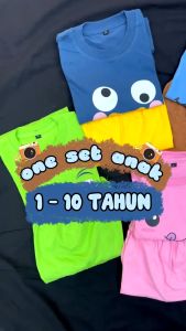 Setelan Anak Lengan Pendek Celana Pendek Motif Cartoon Face Series 1 - 10 Tahun