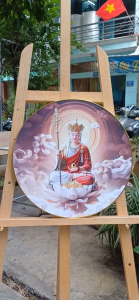 Tranh 5D Bồ Tát Địa Tạng tranh Phật Giáo dáng tròn chất liệu gỗ in tráng gương bọc viền