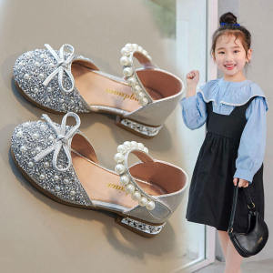 Girls Shoes Summer Princess Shoes 2024 New Arrival Fashion Childrens Closed Toe Semi-Sandals Rhinestone Baby Soft Bottom Crystal Shoes
