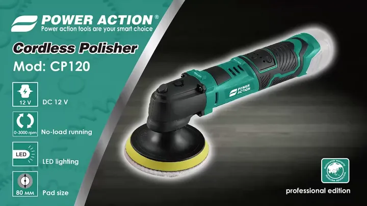 Power Action เครื่องขัดรถยนต์ไร้สาย ระบบ Rotary CP120
