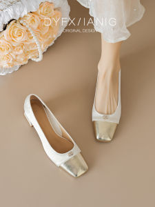 รองเท้าชั้นเดียวส้นหนาสไตล์ชาแนลผสมสีสำหรับผู้หญิงรองเท้าส้นสูงหัวเหลี่ยมปากตื้นเรียบหรูอ่อนโยนใส่คู่กับกระโปรงแบบใหม่ปี2023