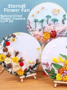 Double Ninth Festival Gift Chinese Vintage Preserved Flower Fan DIY Kit