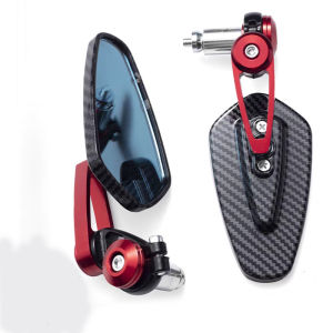 Universal Motorcycle Aluminum Rearview Mirror Carbon Fiber Pattern Handlebar Mirror Blue Glass Anti-Glare Handle End Side Mirror