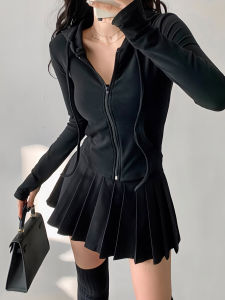 สไตล์อเมริกัน ซิป เสื้อฮู้ด ผู้หญิง สลิมฟิต สั้น เสื้อโค้ท สีบริสุทธิ์ ฤดูใบไม้ร่วง ฤดูหนาว แจ๊กเก็ตแฟชั่นสไตล์พื้นฐาน เสื้อท่อนบน