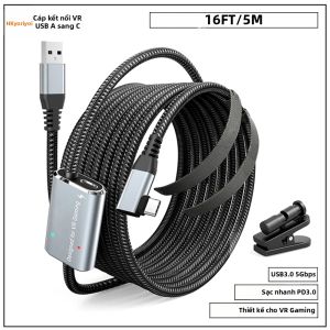 Cáp VR Link 5m 5Gbps USB 3.0 Sang Type C Có Kẹp Hỗ Trợ Sạc Nhanh PD3.0 Truyền Dữ Liệu Cho Meta Quest 3/2/Pro Pico 4 Steam PC