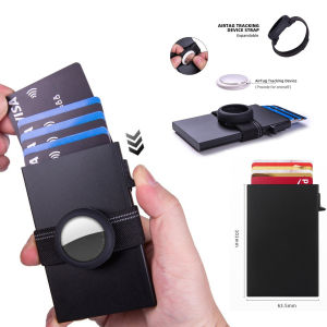 Ultra-Thin Metal Airtag Protector Case with Automatic Ejecting Card Holder Mens Card Box Detachable Anti-Magnetic Design