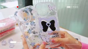 LvCase  Casing hp Samsung A06 A35 A55 0A54 A24 A05 A05S A14 A13 A05 A05S A04e A04 A04s A10s A20s A30s A21s A12 A02s A32 A03 A51 A23 A50s A52s A50 A03s A52 A11 A20 M11 M12 Lanyard Pearly Bracelet Blue and White Flowers and Lucky Love Bow Clean SoftCase