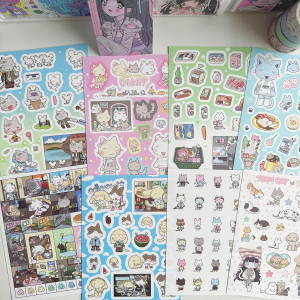 1/8PCS Korean Cartoon Animal Cute Cat Daily Stickers Hand Account Planner Diary Notebook Scrapbook DIY Decorative Stickers
