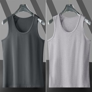 Mens Summer Thin Cotton Sport Fitness Tank Top Solid Color Shoulder Strapless Base Camisole Sweatshirt Black Sleeveless T-shirt