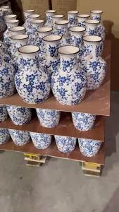 Bình Hoa Gốm Sứ Trắng Xanh Kiểu Trung Quốc Mới Trang Trí Hoa Văn Nứt Băng Cổ Điển Phòng Khách Cao Cấp Cảm Giác Cắm Hoa Bình Hoa Giả Cổ