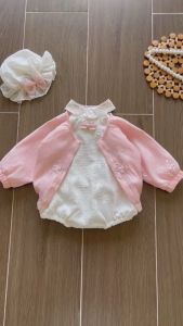 BD215 Bodysuit áo liền quần sát nách RIOKIDS phối áo khoác cho bé gái sơ sinh đầy tháng