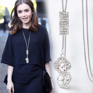 Fashion Women's Necklace: Crystal Jewelry & Clover Leaves Pendant