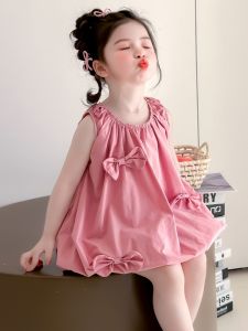 Princess Style Summer Dress for Girls Lightweight Vest Strapless Sweet Bridesmaid Dress Childrens Clothing Elastic Waist