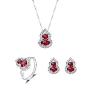 Ciga Long | Chinese Style Synthetic Ruby Gourd Jewelry Set