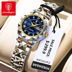 POEDAGAR Genuine Ladies Watch Stainless Steel Strap Luminous Calendar Waterproof 306
