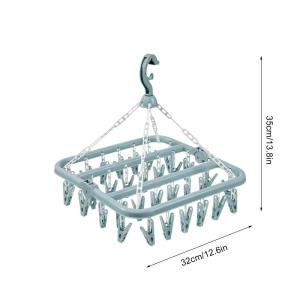 Foldable Drip Hanger with 32 Clips - Plastic Hanging Drying Rack for Clothes Underwear Socks  Swivel Wind-Proof Clothes Hanger