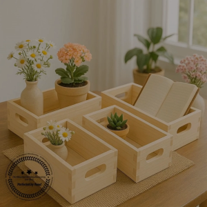 Pine Wood Basket with Handle & Custom Sizing