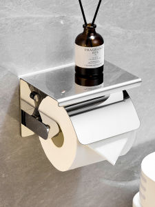 No-Drill Toilet Paper Holder 304 Stainless Steel Wall-Mounted Bathroom Phone Storage Rack Toilet Paper Box Roll Paper Holder