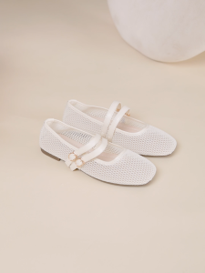 YOTO Womens Mesh Double-Strap Ballet Doll Shoes Soft Leather Sole Comfortable Lightweight Flat Shoes