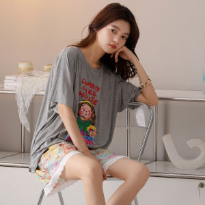 MiiOW | Pure Cotton Short Sleeve Womens Sleepwear Set Cartoon Oil Painting Sweet Home Clothes MiiOW Brand Comfortable Breathable Summer Pyjamas