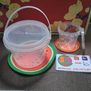 Set 10 Xô nhựa mini có quai và nắp đậy chất liệu nhựa PP an toàn đựng trà sữa hoa quả dầm sản phẩm nhiều kích thước nhỏ nhắn xinh xắn tiện lợi