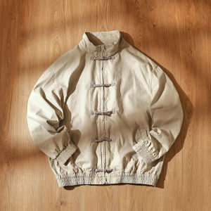 Spring Season Loose Fit Mens Jacket with Dragon Buckle Washed out Style Trendy Outerwear Youthful Popularity Chinese Style