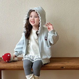 เสื้อแจ็คเก็ตผู้หญิงฤดูใบไม้ผลิและฤดูใบไม้ร่วงแบบมีฮู้ดสำหรับเด็ก ชุดฤดูใบไม้ร่วงสำหรับเด็กผู้หญิง เสื้อคาร์ดิแกนเปิดคอตั้ง