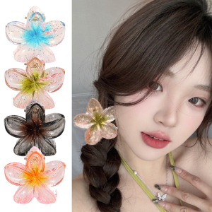 4cm Transparent Glitter Plumeria Hair Clips Gradient Flower Hair Claws Elegant Women's Hair Clip Girls Fashion Hair Clips Sweet Small Claw Clips Hawaiian Style Hair Accessories