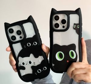 กรอบเคสโทรศัพท์แมว3D สำหรับ IPhone 11 15 14 13 12 Pro Max 7Plus 8 Plus XR XS X กรอบซิลิโคลนกันกระแทกเนื้อนุ่ม