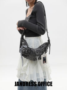 กระเป๋าสะพายข้างแบบสะพายข้างสไตล์มอเตอร์ไซค์ PU Leather ขนาดเล็ก สีสันสดใส ปิดด้วยซิป สำหรับผู้หญิง